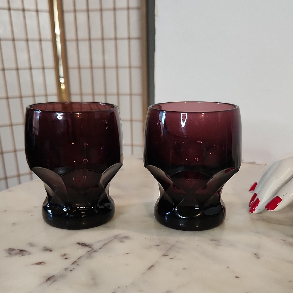 Vintage | Amethyst Honeycomb Georgian On Rocks Glasses